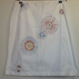 LOFT White Skirt with Colorful Embroidery